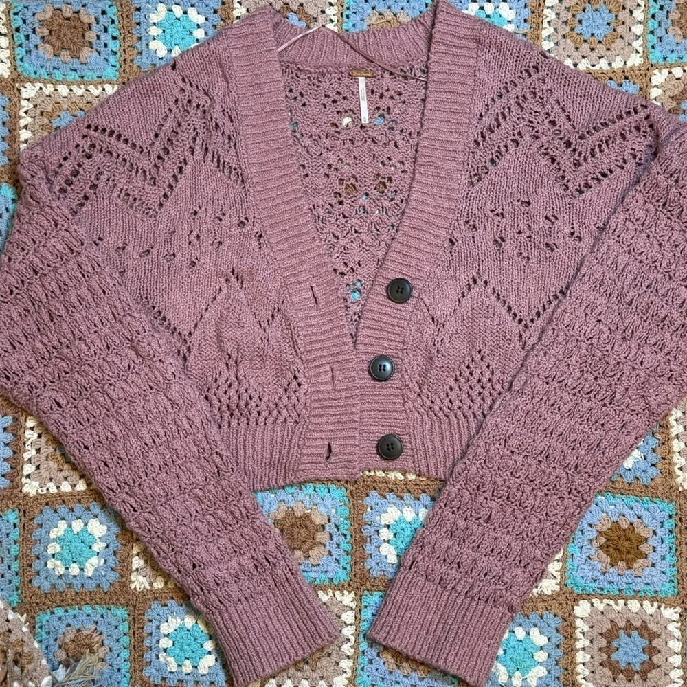 Free People Cropped Chloe Cardigan Medium Pressed Flowers - Picture 9 of 13